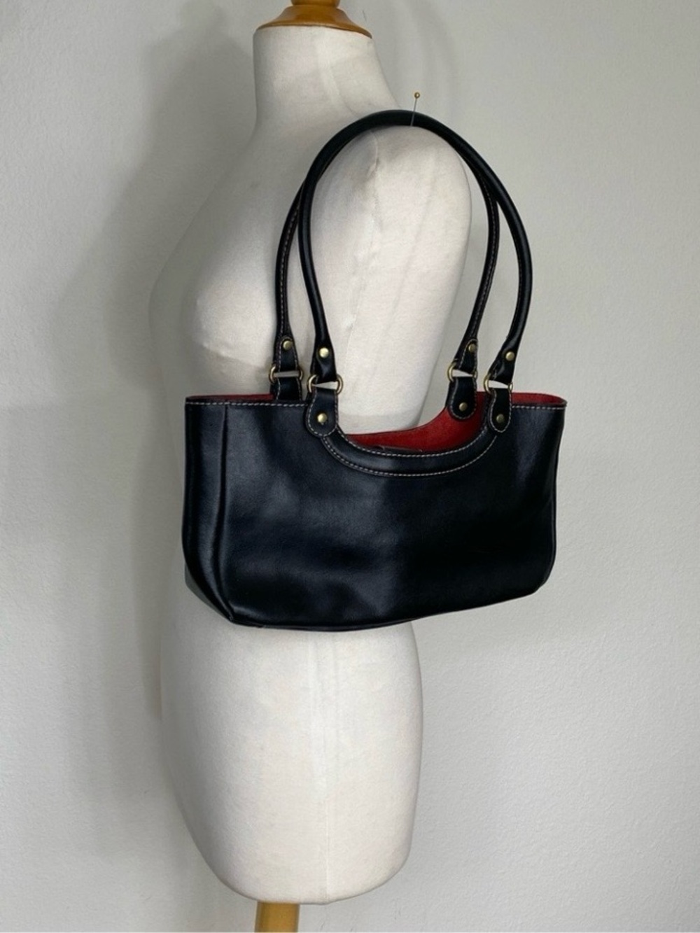 Vintage Nine West Womens Black Rectangle Leather Shoulder Bag Classic Streetwear